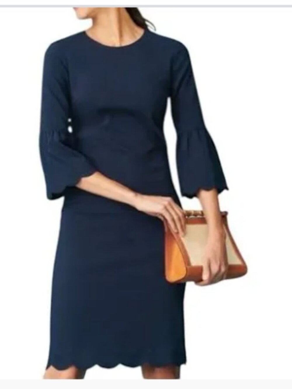 J. McLaughlin Elle Bell Sleeve Scallop Hem Sheath Dress Navy SIZE 4